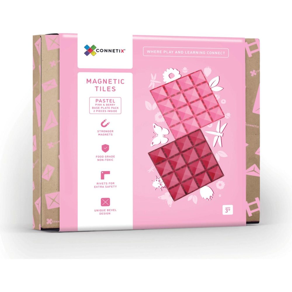 Magnetic Tile Toys | 2 Piece Base Plate Pink & Berry Pack Pastel Magnetic Tile Toys Magnetic Tile Toys