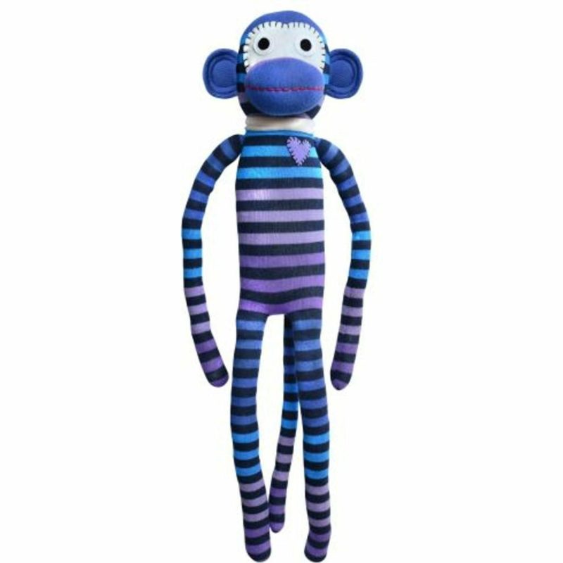 Plush & Soft Toys | Sock Monkey – Skye Blue And Black Striped Monkey 70Cm Plush & Soft Toys Plush & Soft Toys