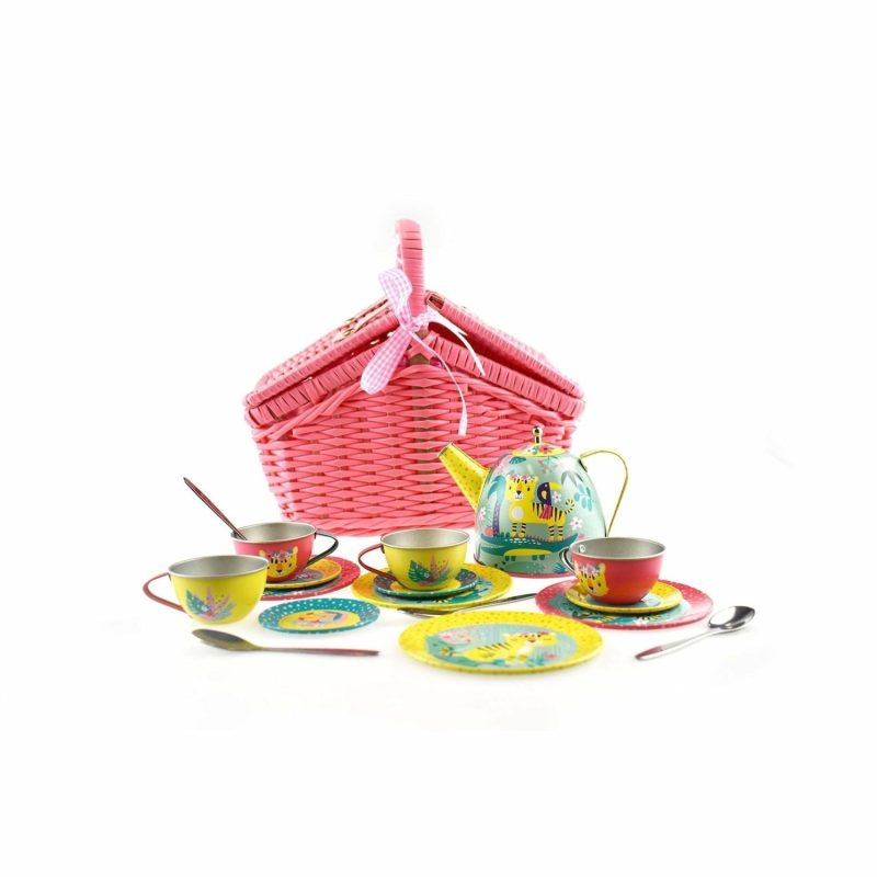 Role Play & Dress Up Toys | Tiger Tin Tea Set In Picnic Basket (18 Piece Set) Role Play & Dress Up Toys Role Play & Dress Up Toys